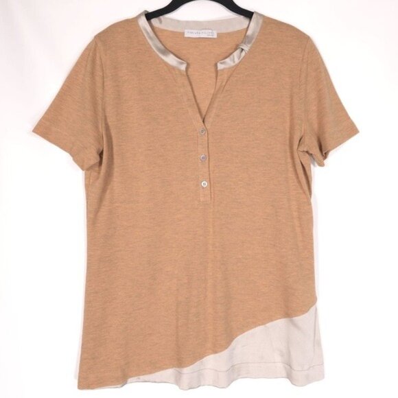 FABIANA FILIPPI Women’s ITALY🇮🇹MADE Top Cotton‎ SILK Trim Button V Neck M-L - Picture 1 of 11